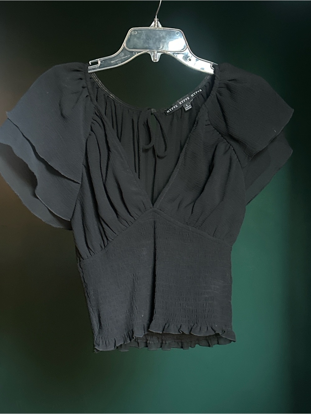 HYFVE Black Textured V-Neck Tie-Front Romper